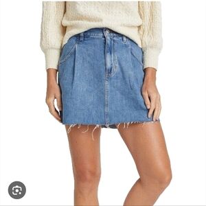 Free People Pleated Raw Hem Cosmico Flirt Denim Mini Skirt Jean Skirt 80's 90's